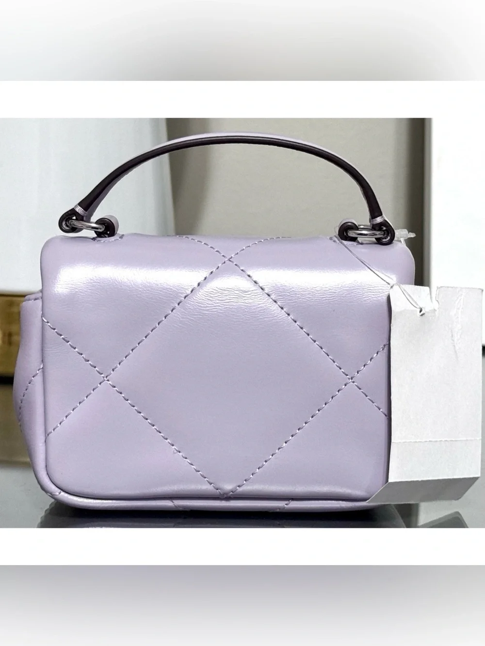 TORY BURCH MINI KIRA DIAMOND QUILT CLOVER CHAIN WALLET, PURPLE HEATHER